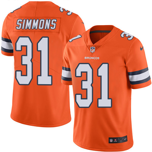 Nike Broncos #31 Justin Simmons Orange Men's Stitched NFL Limited Rush Jersey - Click Image to Close